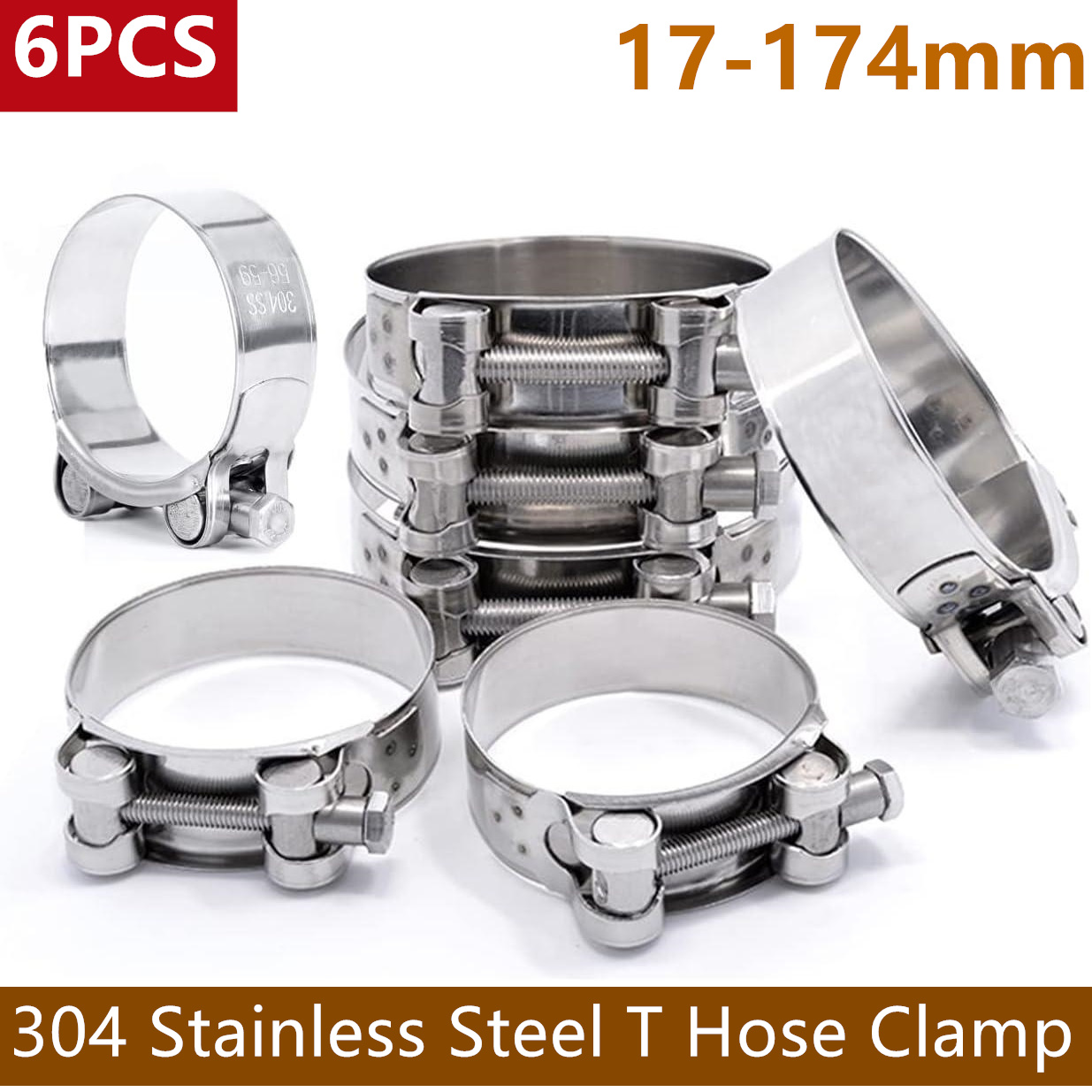 T-Bolt Hose Clamps Stainless Steel Turbo - 6 шт. хомуты для шлангов из